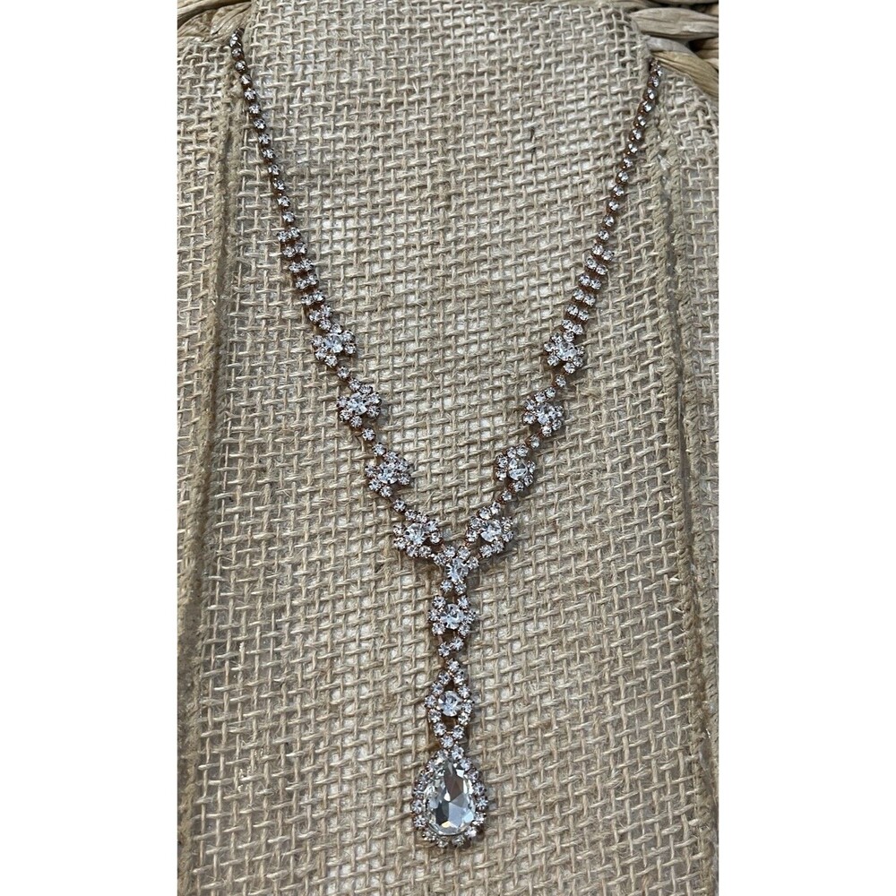 Vintage Art Deco Style Rhinestone Y Necklace Prom Wedding Victorian Revival